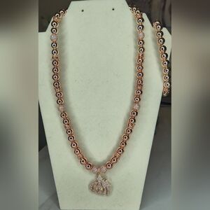 Rose Gold Plated Hematite Gemstones Beaded Necklace & Bracelet